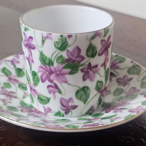 Lefton China Hand Painted Floral Demitasse Cup & Saucer Set - Picture 3 of 9